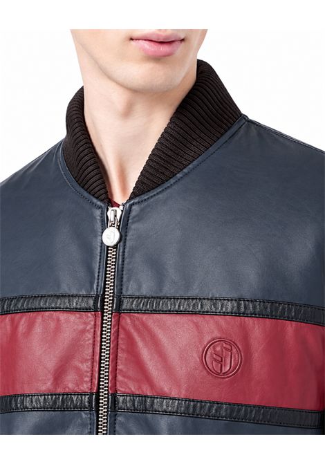 Giubbotto in pelle giubbotto bomber fit con ricamo e zip unito grigio-bordeaux ICEBERG | ZO11 6801U8C1